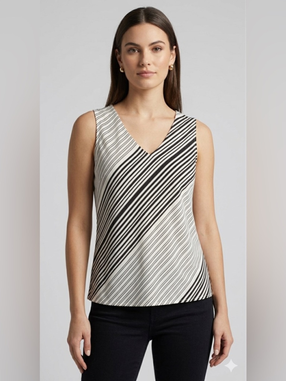 Nineโ West Black & White Striped Sleeveless Blouse Top XL